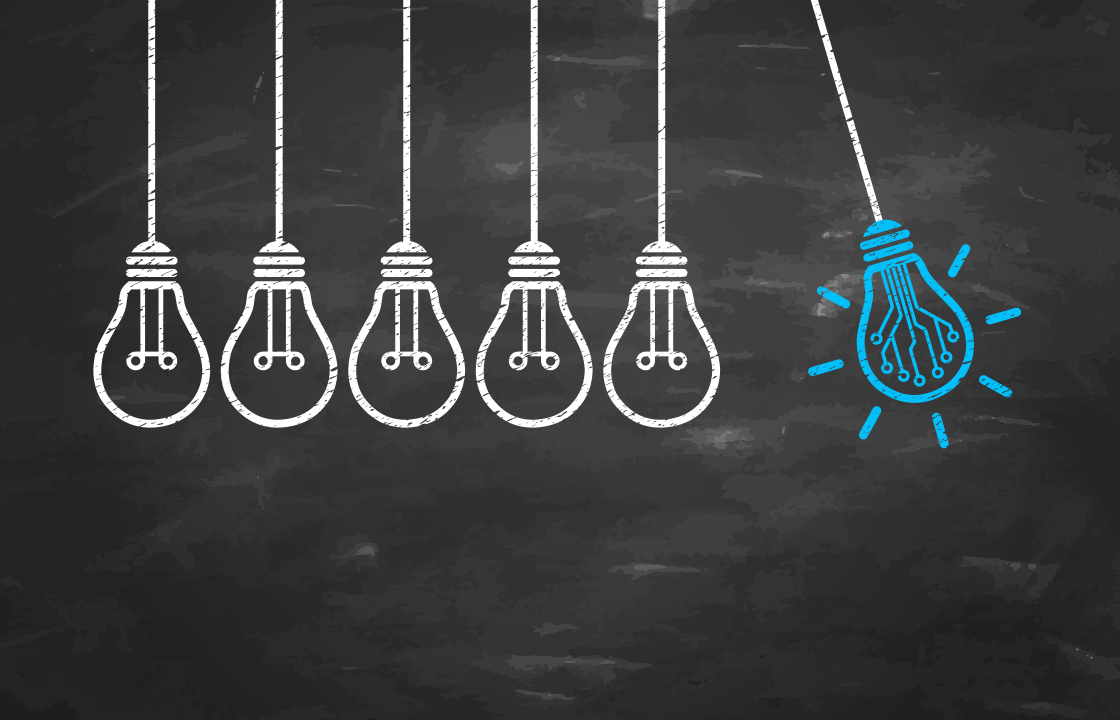 decorative image of lightbulbs in white with one standing out in blue