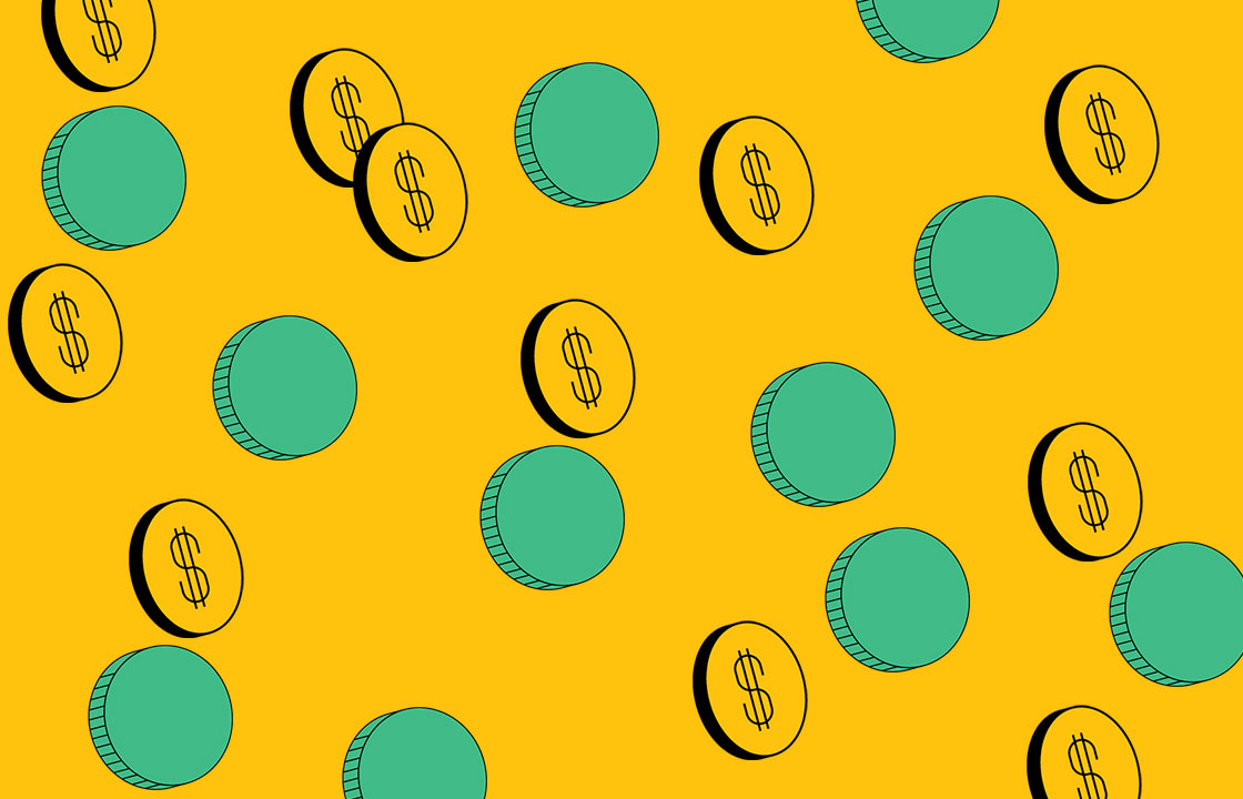 yellow background with your money students logo and coins